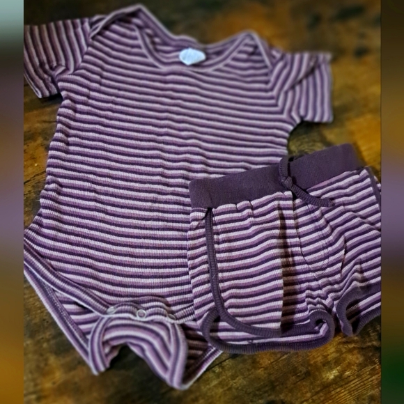 Kate Quinn • 2pc Matching Purple Stripe Bodysuit Onesie Shorts
